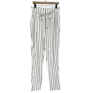 NWT ASOS Linen Blend Women’s Striped Tie Waist Culottes Pants White Black 8 Tall